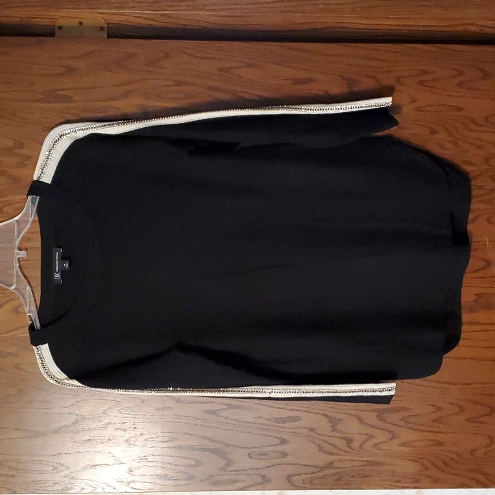 INC International Concepts black sweater with rhinestone trim. Size XS